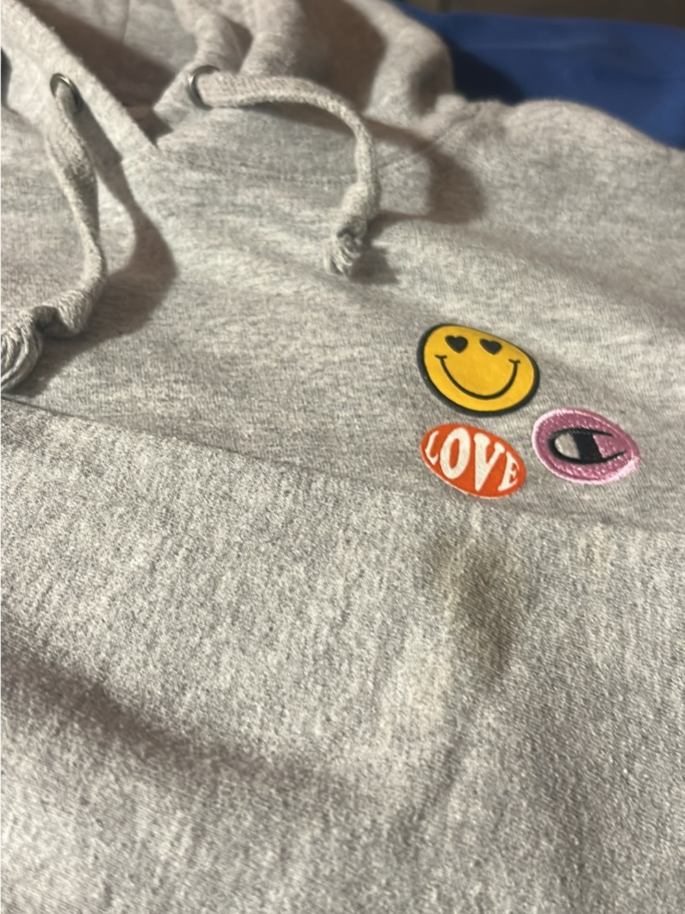Champion White Tee with Blue Logo Trim